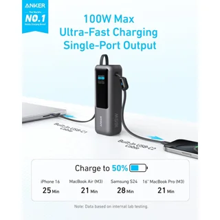 پاوربانک 100 وات انکر مدل A1695 ظرفیت 25000 میلی آمپر ساعت به همراه دو کابل USB-C 102926074