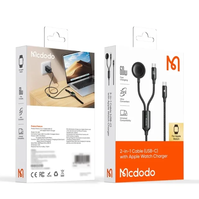 Mcdodo USB-C Charging Cable (Model CA-220) for Apple Watch Series 1–9, Ultra 1/2, and SE